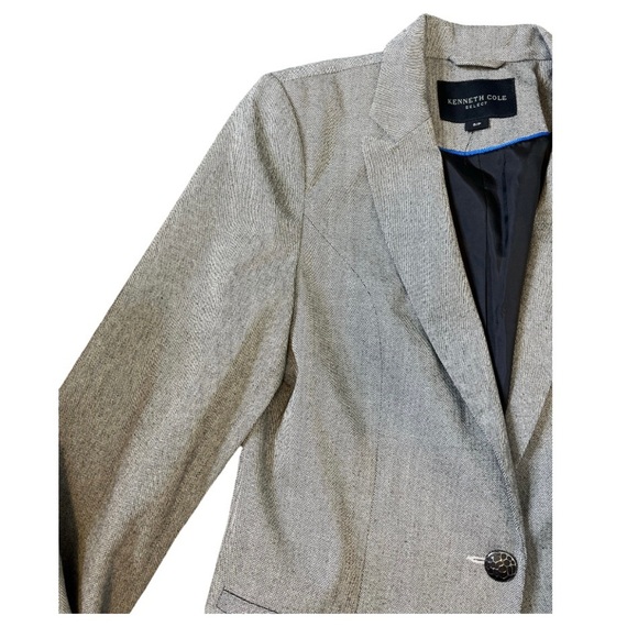KENNETH COLE SELECT Herringbone/Chevron One  Button Front Blazer Grey Sz Medium - Picture 4 of 14